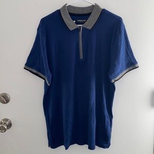 Kenneth Cole Blue Zippered Collar Short Sleeve Polo